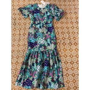 Garden Party Floral Dress with Puff Sleeves and Ruffle‎ Hem Sz S/M